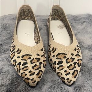 Cream and Black Animal Print Flats with Pointed Toe